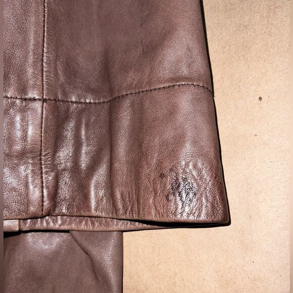 Vince brown leather peacoat 3/4 sleeves size large coat jacket - Picture 5 of 10